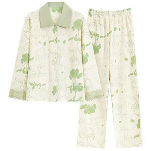 100% Cotton Women Pajama Set 2Pcs Long Sleeve Sleepwear Button Down Soft